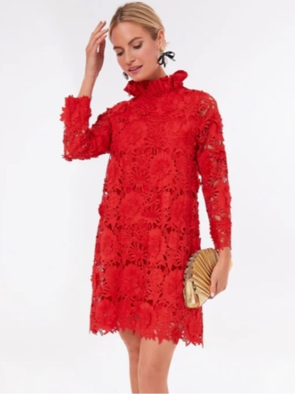 Tuckernuck Red Guipure Lace Daphne Long-Sleeve Dress